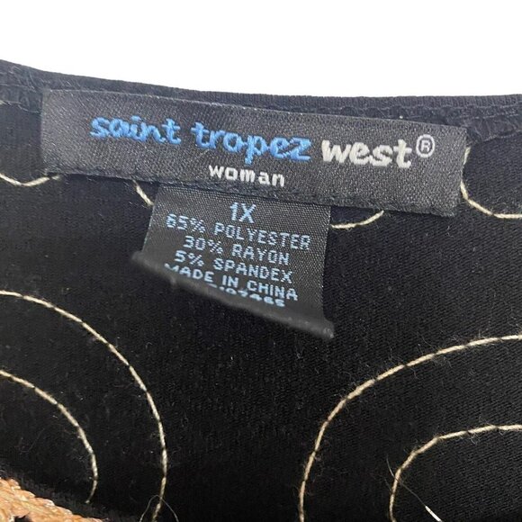 St Tropez West Appliqued Short Sleeve Top Black Round Neck Size 1X - Picture 4 of 5